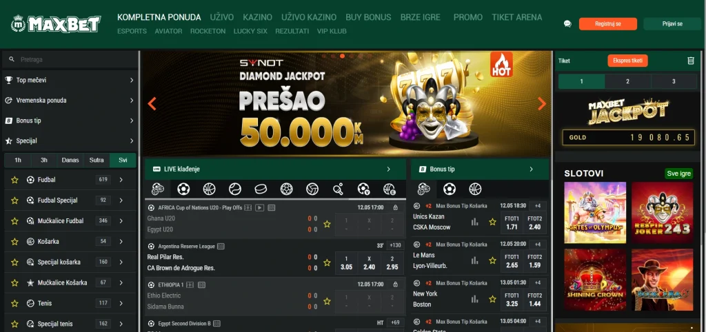maxbet.ba sučelje