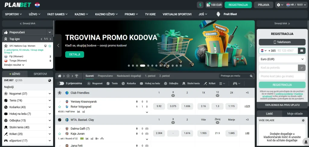 planbet sučelje