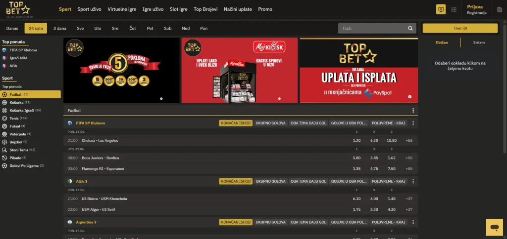 top bet sučelje